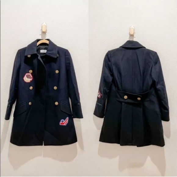 NWOT COACH Navy Blue Patch Nautical Pilot Trench Winter Coat sz 6 Pea Coat Naval - Picture 6 of 7